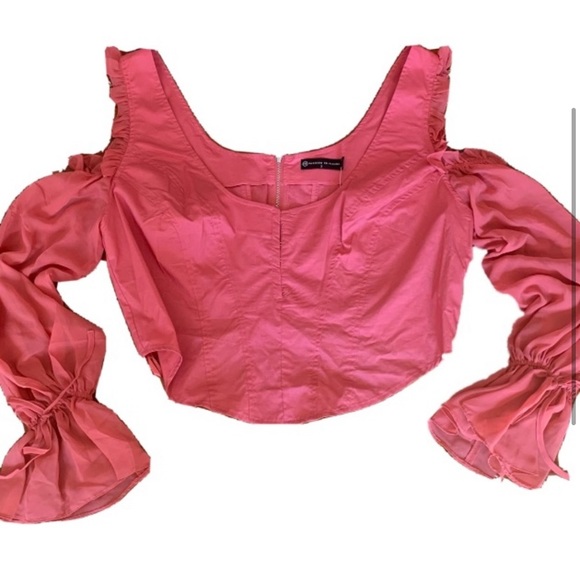 Fashion To Figure Pink Corset Chiffon Sleeve Cold Shoulder Balloon Sleeve Top - Picture 2 of 15